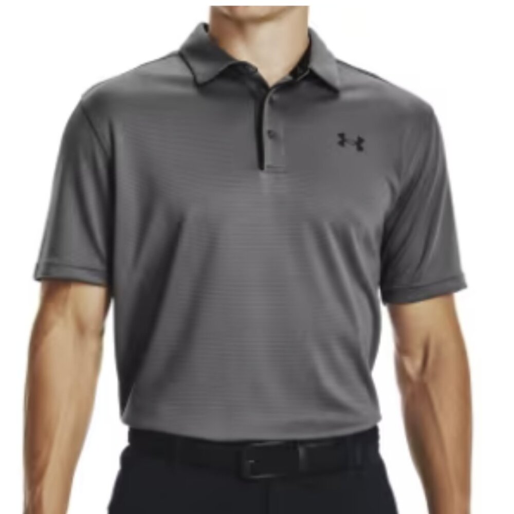 Under Armour Grey HeatGear Tech Short Sleeve Sport Golf Polo Mens Size Large